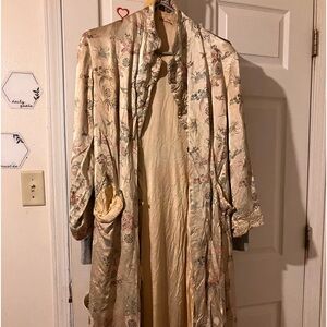 made in hongkong  vintage brocade silk gold robe